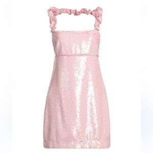 Ganni Pink Mini Sequin Dress with Ruched Straps